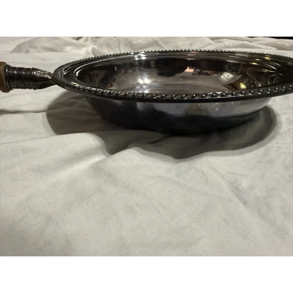 Vintage Gorham Silverplate Serving Dish Wood Handle‎ Insert Bowl